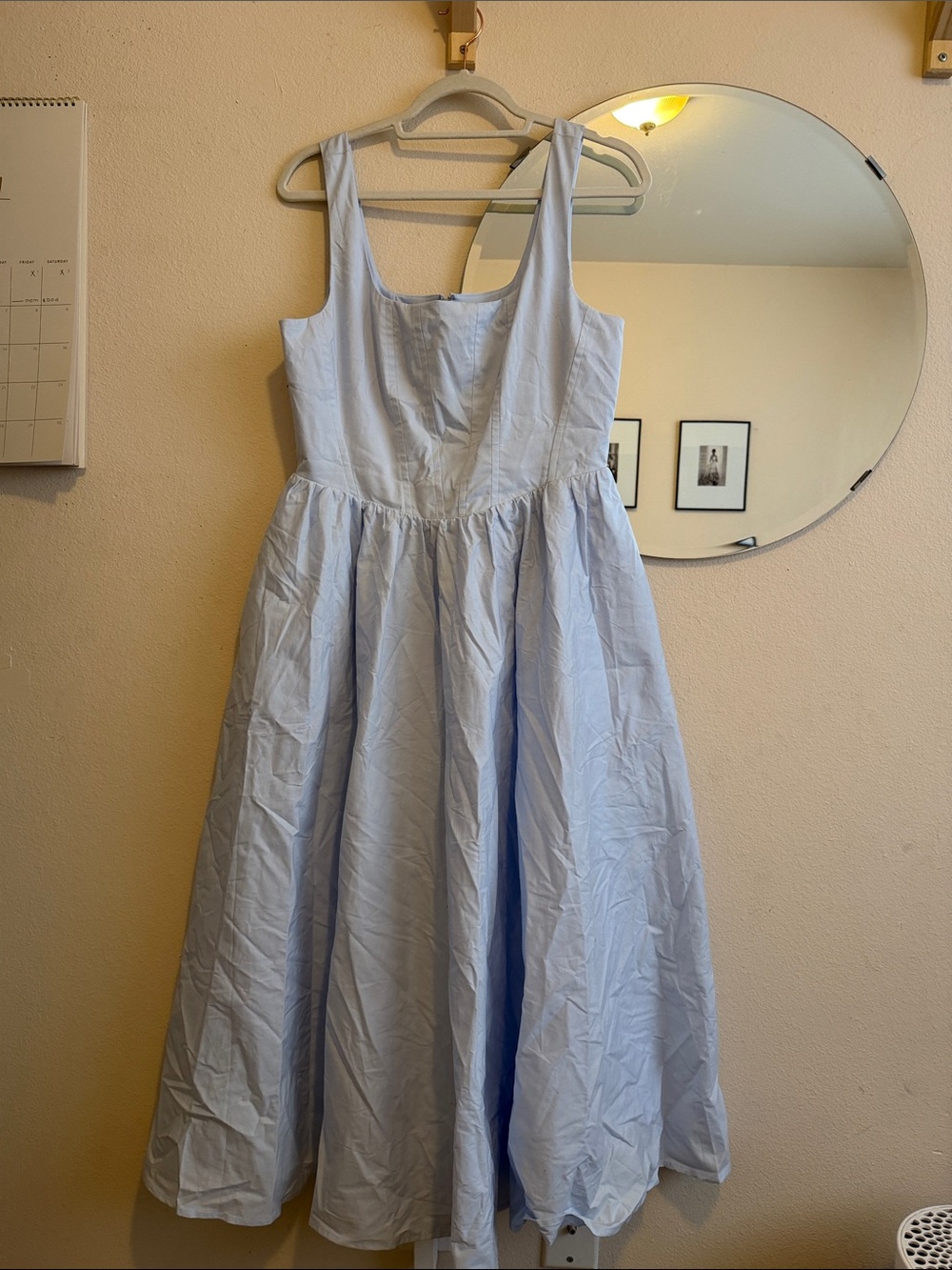 Light Blue Sleeveless Full Skirt Dress WAYF Cotton Blend